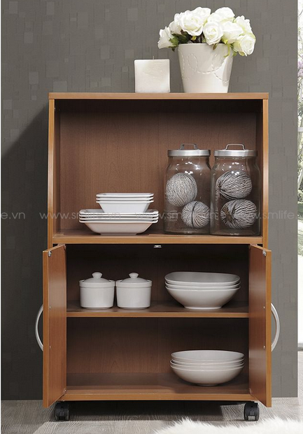Tủ bếp để lò vi sóng bằng gỗ có bánh xe di chuyển nhỏ gọn giá rẻ TUBEP19