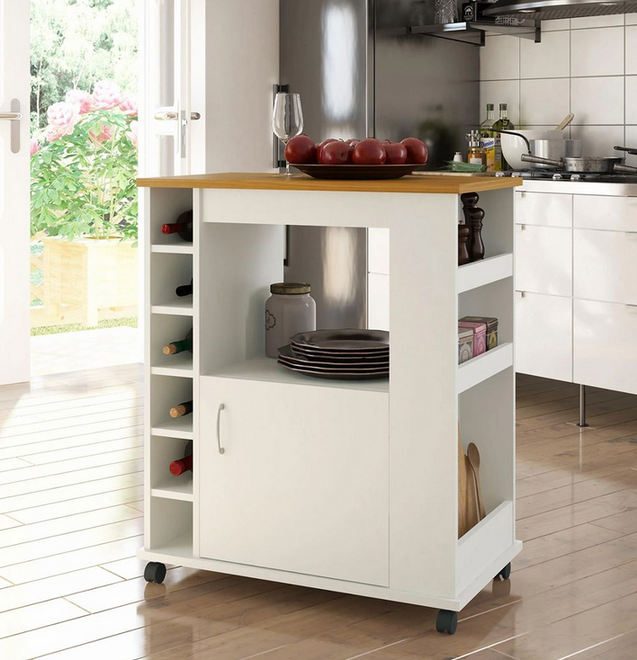 Tủ kệ gỗ đựng đồ nhà bếp chứa ô rượu có bánh xe di chuyển giá rẻ TUBEP21