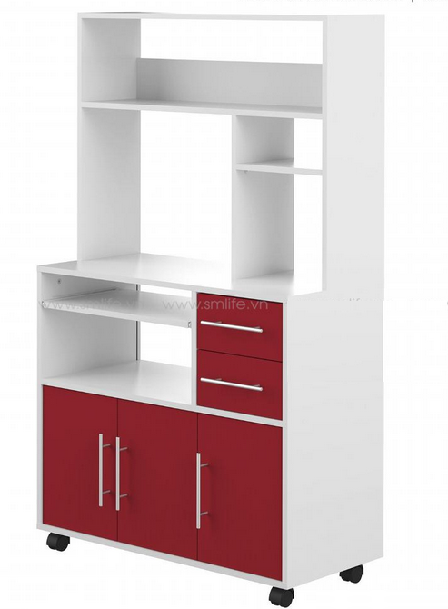 Tủ kệ để đồ nhà bếp bằng gỗ cánh mở nhiều ngăn có bánh xe di chuyển TUBEP37