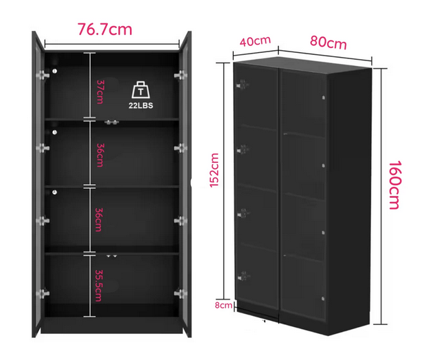 Tủ rượu gỗ cánh nhôm kính có đèn LED 4 tầng trang trí phòng khách đẹp KR01