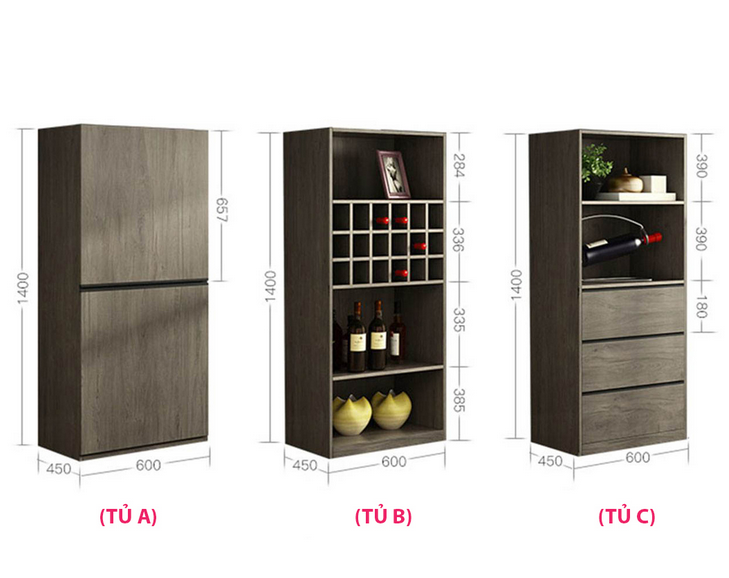 Mẫu tủ rượu phòng khách hiện đại bằng gỗ nhiều ngăn KR09