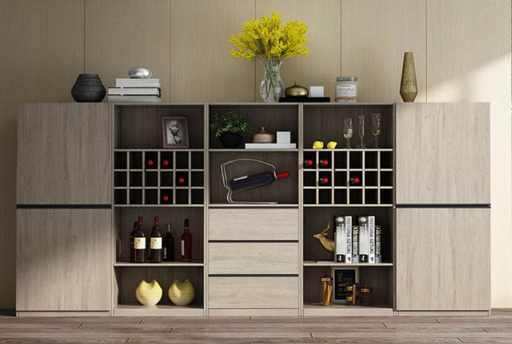 Mẫu tủ rượu phòng khách hiện đại bằng gỗ nhiều ngăn KR09