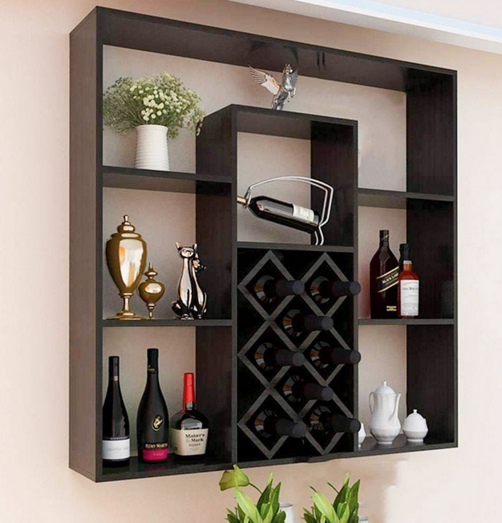 Kệ gỗ công nghiệp để rượu vang treo tường phòng khách đẹp KR16