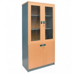Tủ tài liệu gỗ văn phòng giá rẻ 2 khoang cánh kính và cánh gỗ mở SV1960KG