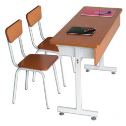 Bộ bàn ghế học sinh cấp 1 Hòa Phát khung sắt mặt gỗ 2 chỗ ngồi BHS101B