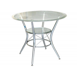 Bàn ăn cafe mặt kính tròn khung thép sơn/mạ có ngăn The One B32