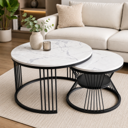 Bàn trà sofa tròn đôi mặt đá phòng khách hiện đại BSF06