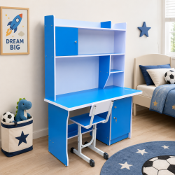 Bộ bàn ghế học sinh cho bé liền giá sách gỗ công nghiệp BLG09