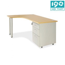 Bàn liền hộc 3 ngăn kéo làm việc lượn trái chân trụ sắt mặt gỗ rộng 1,8m BLT18CT-HS3
