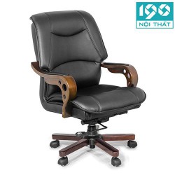 Ghế xoay da lãnh đạo văn phòng, chân sao sắt ốp gỗ GX506