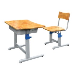 Bàn ghế học sinh khung sắt, mặt gỗ tự nhiên BHS20-4