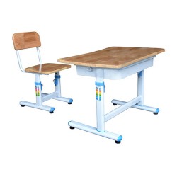 Bộ bàn ghế học sinh ngồi học cho bé trai và bé gái khung sắt mặt gỗ tự nhiên BHS29B-4