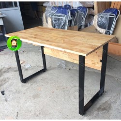 Bàn khung sắt mặt gỗ tự nhiên có hậu BSG1260TN
