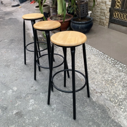 Ghế đôn tròn quầy bar cao 70cm G50 chân sắt mặt gỗ màu tự nhiên/nâu
