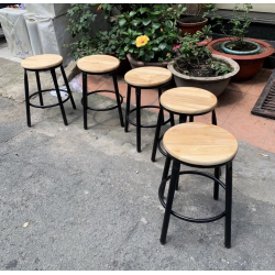Ghế đôn chân sắt mặt gỗ cao 45cm G51 màu tự nhiên/nâu