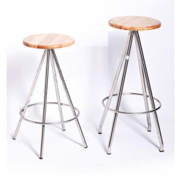 Ghế đôn xoè inox mặt gỗ Phú Mỹ D21/D22 phi 30 cao 65,75cm cho quầy bar cafe