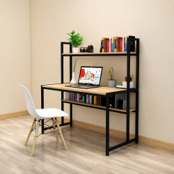 Bàn làm việc chân sắt mặt gỗ có giá sách BSK13