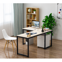 Bàn làm việc lượn góc chữ L chân sắt mặt gỗ BCL01