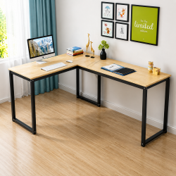 Bàn làm việc lượn góc chữ L chân sắt mặt gỗ BCL01