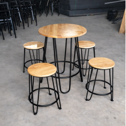 Bàn ghế cafe quán ăn chân sắt mặt gỗ tự nhiên BQA02/GQA02
