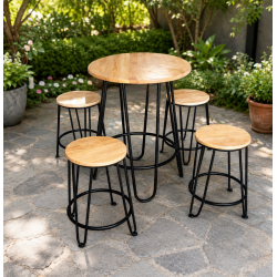 Bàn ghế cafe chân sắt mặt gỗ tự nhiên BQA02/GQA02