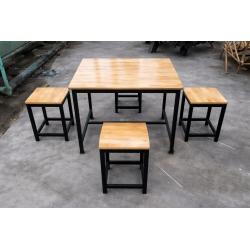Bàn ghế ăn chân sắt mặt gỗ tự nhiên giá rẻ BQA01