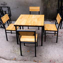 Bàn ghế cafe ngoài trời chân sắt gỗ tự nhiên BQA05/GQA05