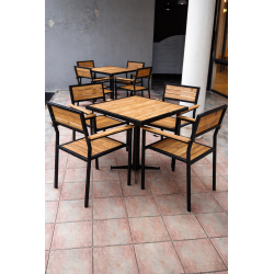 Bàn ghế cafe ngoài trời chân sắt mặt gỗ tự nhiên BQA06/GQA06