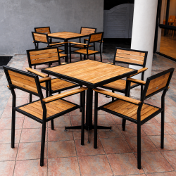 Bàn ghế cafe ngoài trời chân sắt mặt gỗ tự nhiên BQA06/GQA06