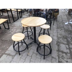 Bàn ghế cafe chân sắt mặt gỗ tròn cafe15