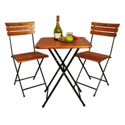 Bàn ghế cafe Fansipan gấp gọn chân sắt cao gỗ tự nhiên BCF16/GCF16