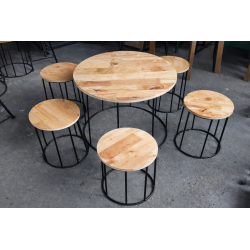 Bàn ghế tròn cafe quán ăn chân sắt mặt gỗ tự nhiên BQA25/GQA25