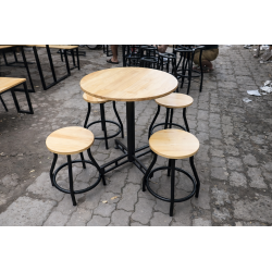 Bàn ghế tròn cafe quán ăn chân sắt mặt gỗ tự nhiên BQA23/GQA23