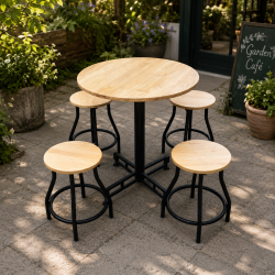 Bàn ghế tròn cafe chân sắt mặt gỗ tự nhiên BQA23/GQA23