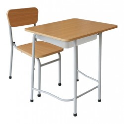 Bộ bàn ghế học sinh cấp 1 khung sắt mặt gỗ tự nhiên Hòa Phát cao 51cm  BHS107-3G