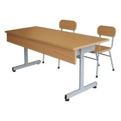 Bộ bàn ghế khung sắt mặt gỗ tự nhiên cao 51cm cho học sinh tiểu học giá rẻ BHS108-3G
