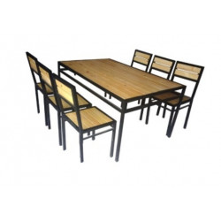 Bộ bàn ghế ăn nhà hàng chân sắt mặt gỗ  BQA16