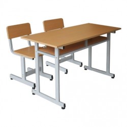 Bộ bàn ghế học sinh cấp 2 và 3 khung sắt mặt gỗ tự nhiên cao 69cm BHS110HP6G