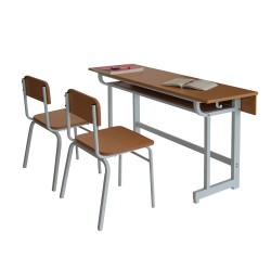 Bộ bàn ghế khung sắt mặt gỗ tự nhiên cho học sinh cấp 1 BHS102AG