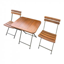 Bàn ghế cafe Fansipan gấp gọn chân sắt thấp mini gỗ tự nhiên BCF16T/GCF16T