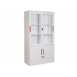 Tủ văn phòng TU09K3GD The One 2 khoang cánh kính lùa, cánh sắt mở sơn trắng