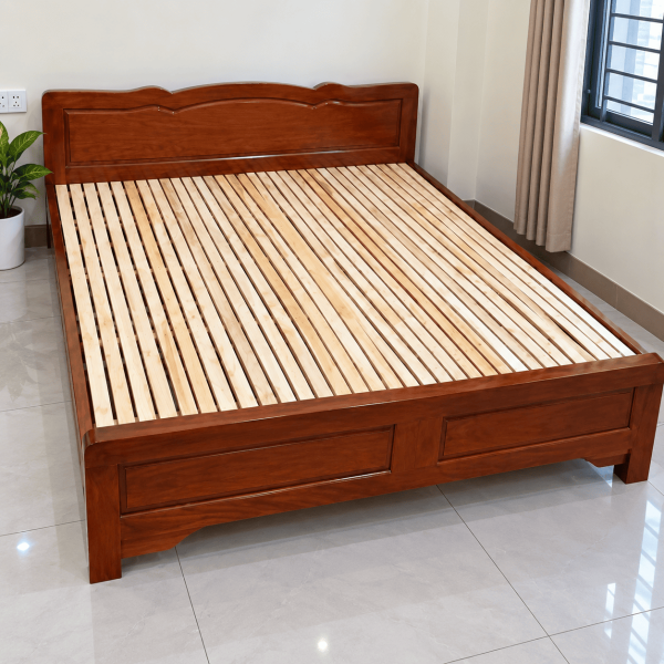 Giường ngủ gỗ keo tự nhiên giát nan GNK10