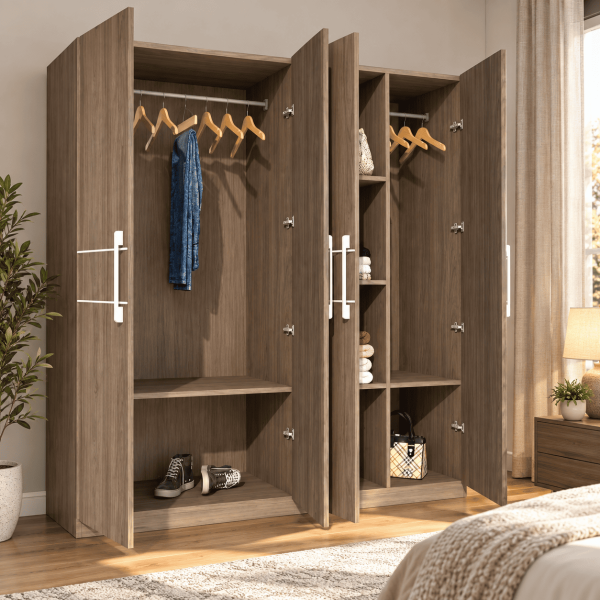 Tủ quần áo gỗ 2 buồng 4 cánh mở hiện đại TQA21