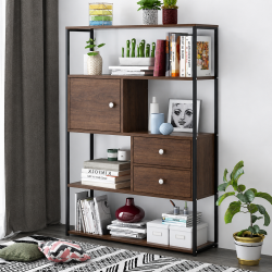 Kệ sách trang trí khung sắt đợt gỗ hiện đại KGS25