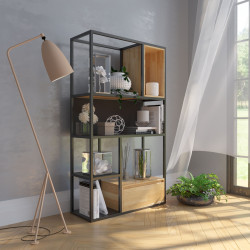 Kệ trang trí khung sắt đợt gỗ đẹp KGS36