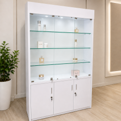 Tủ gỗ cánh kính 1m2 trưng bày mỹ phẩm hiện đại TKK120