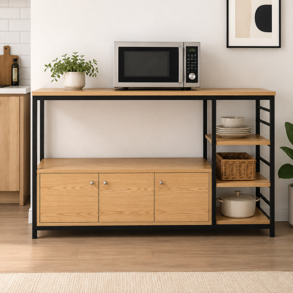 Kệ nhà bếp để lò vi sóng khung sắt đợt gỗ KVS37