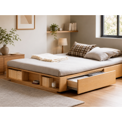 Giường hộp gỗ công nghiệp có kệ và ngăn kéo GCN14
