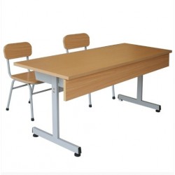 Bộ bàn ghế học sinh tiểu học 2 chỗ ngồi hòa phát khung sắt mặt gỗ cao 510 cm giá rẻ BHS108-3