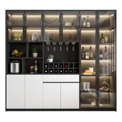 Tủ rượu gỗ 3 khoang cánh kính rộng 2,4m cao 2,2m làm tủ tường phòng khách TR33